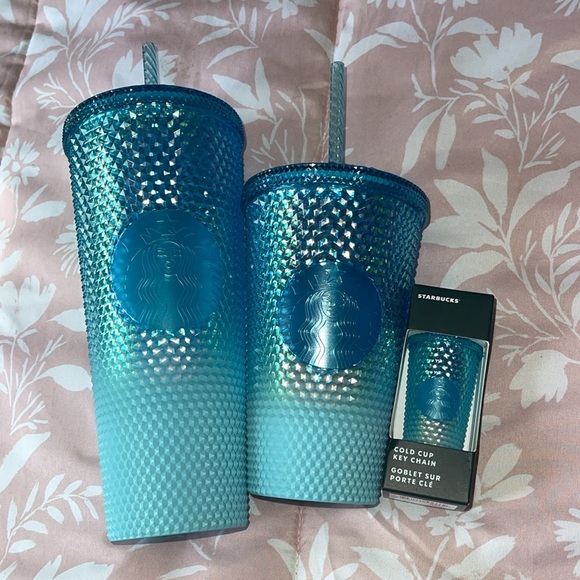 ✨Starbucks🩵Blue Ombre Studded Bling Tumbler Set